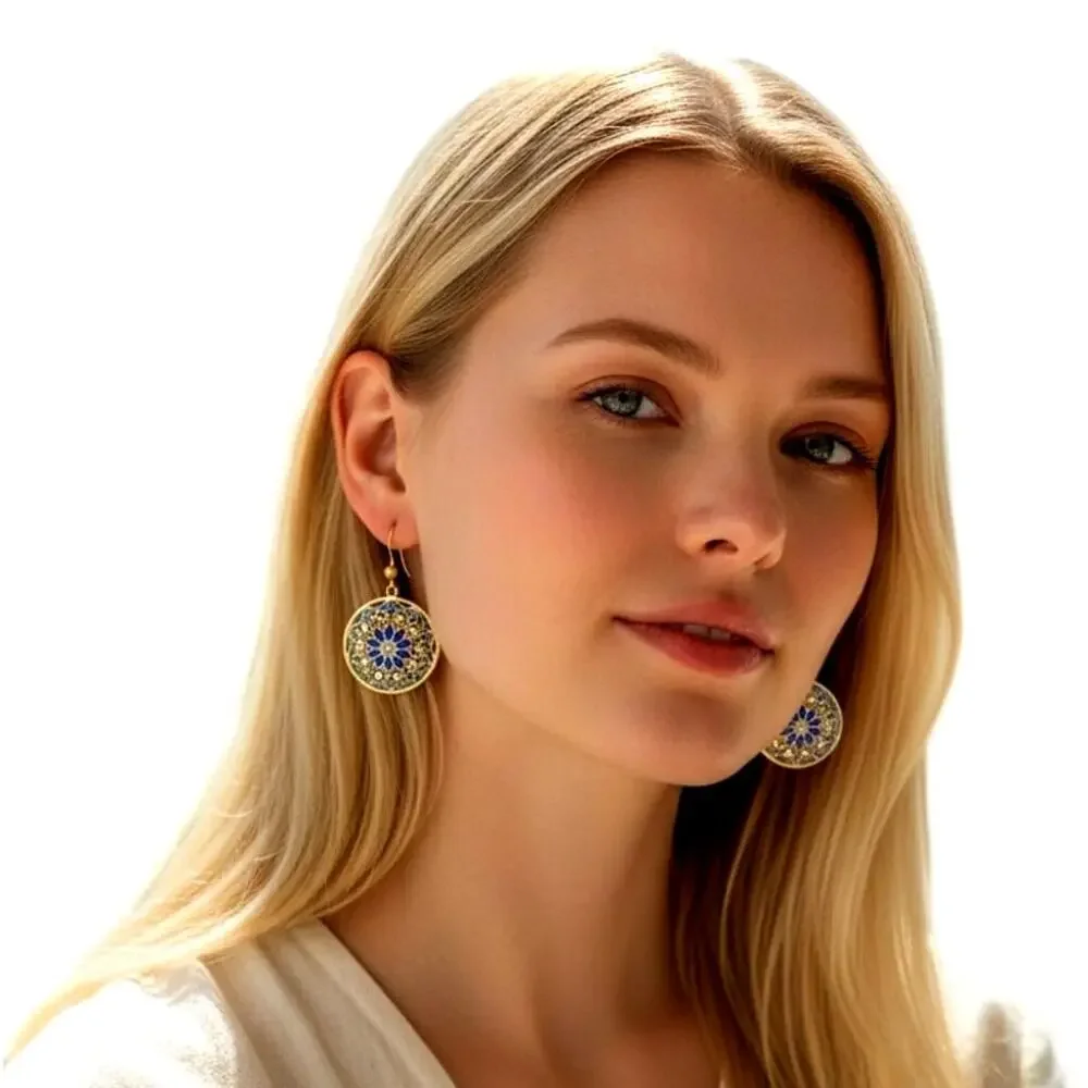 Italian Filigree 925 Silver Earrings | Blue Enamel Floral Drops